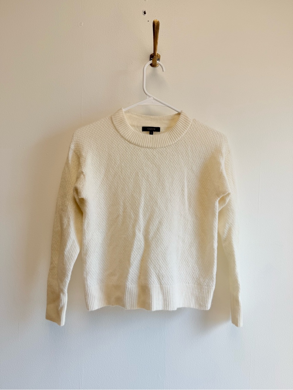 Quince Baby Alpaca Wool Diamond Stitch Crew Sweater Ivory Small